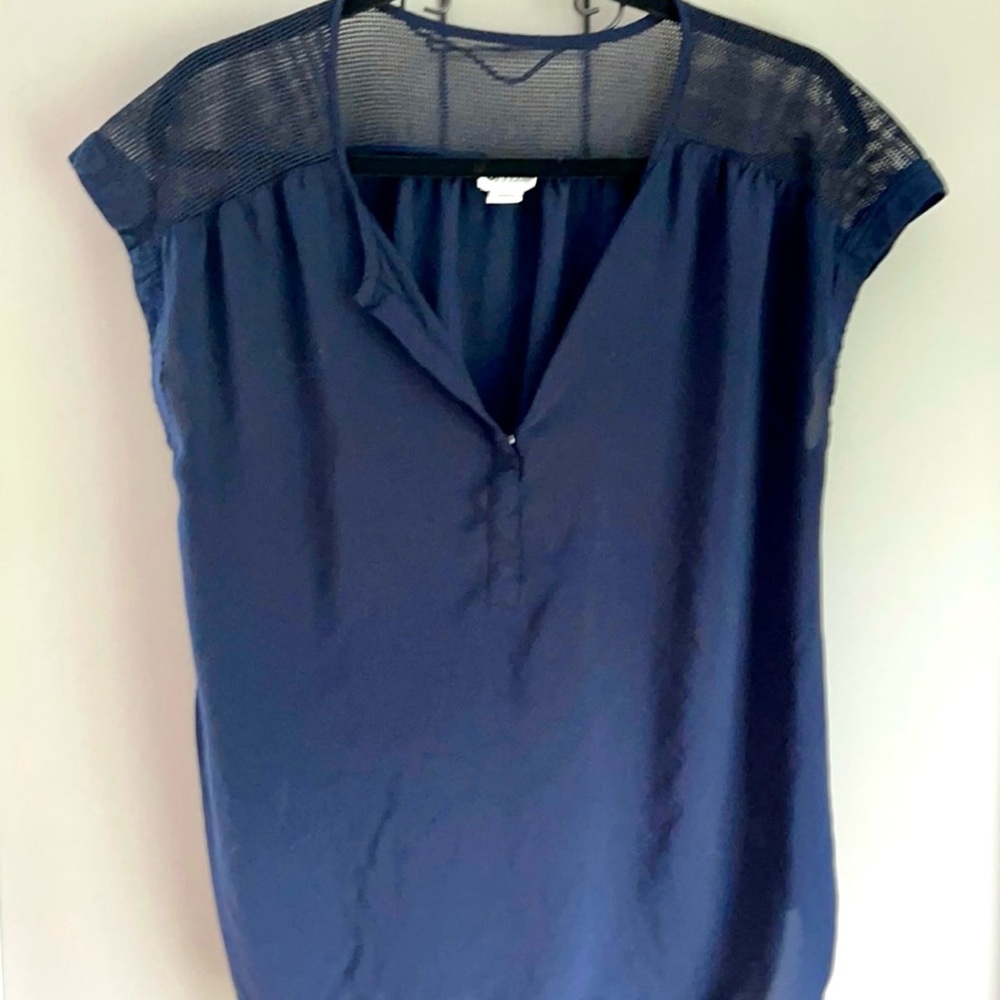 STYLUS Navy Blue Blouse with Mesh Yoke | Floaty Fit